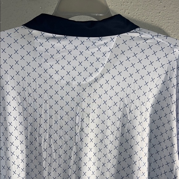 NWT Michel Rouen  Men's Patterned Polo Shirt in White and Navy - Picture 10 of 10